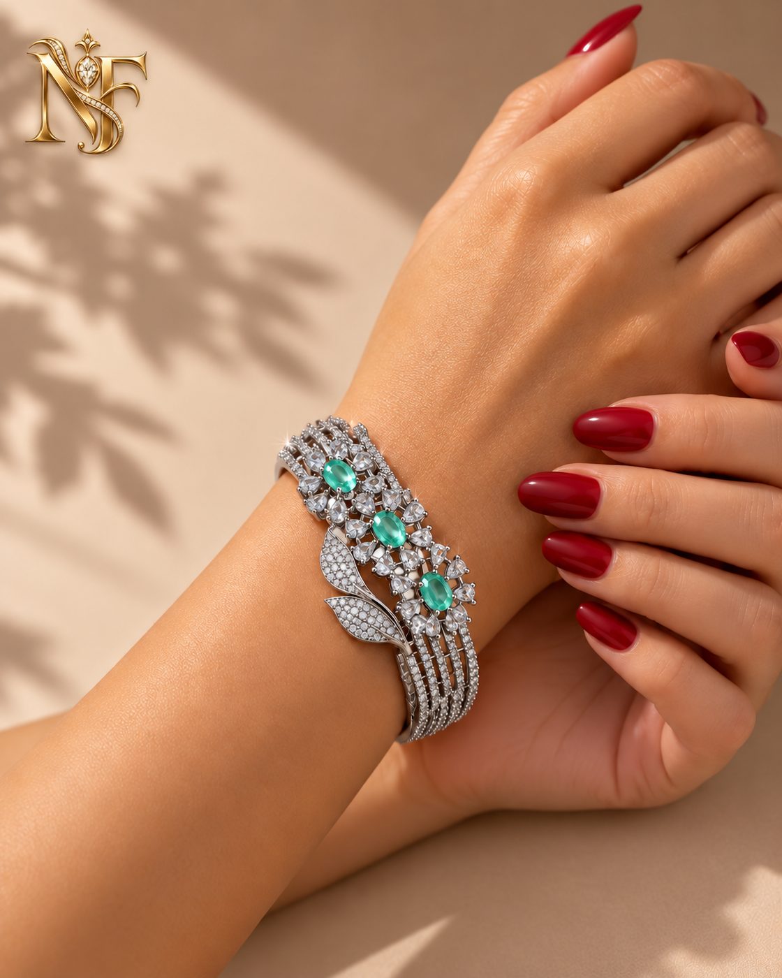 Aquamarine Leaf Bracelet, Silver Tone Floral Jewelry for Women view 3